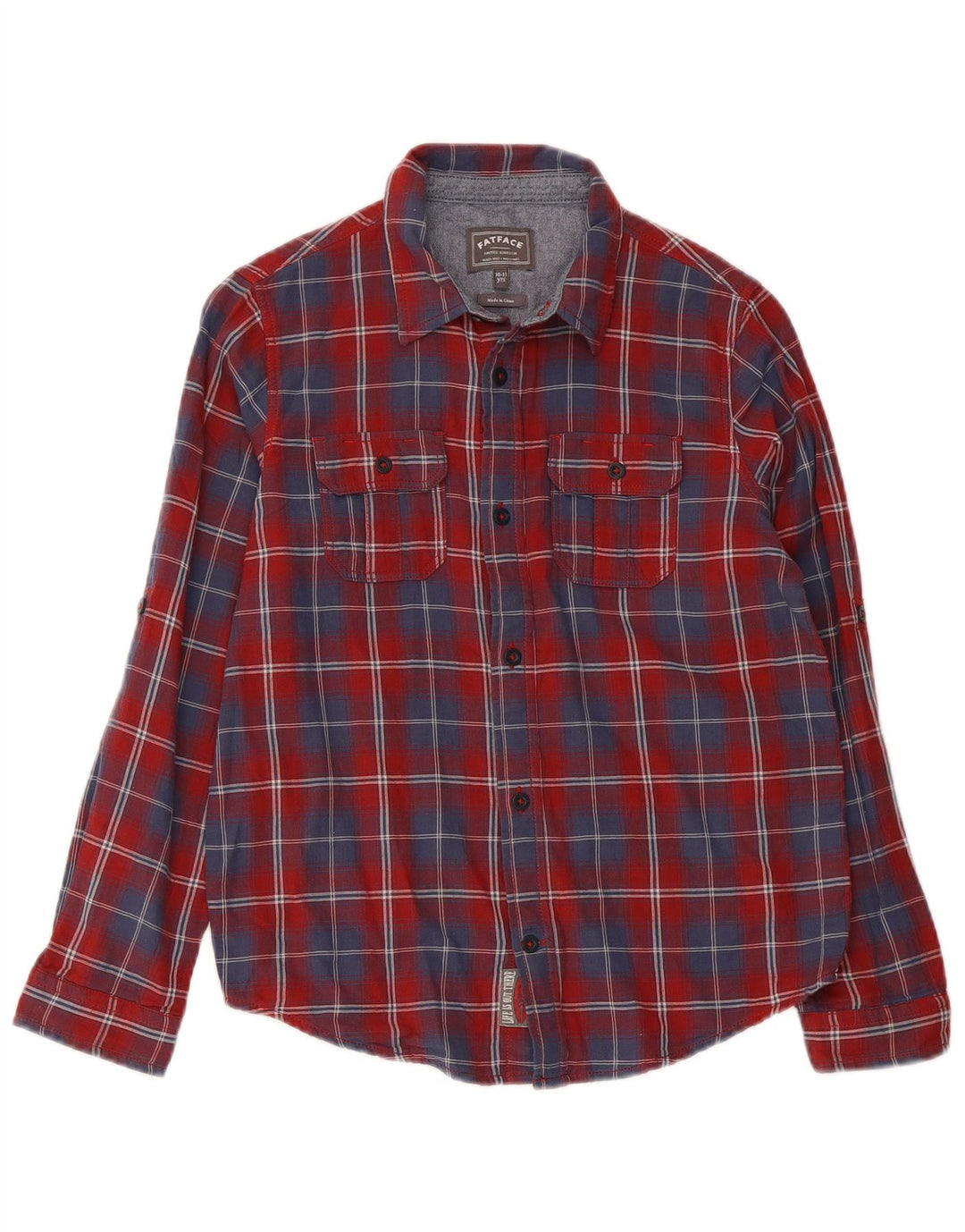 Camisa de franela para niño Fat Face 10-11 años Algodón a cuadros rojos
