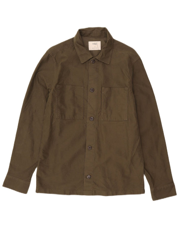 Marks & Spencer Camisa Sobrecamisa para Hombre Pequeña Algodón Caqui