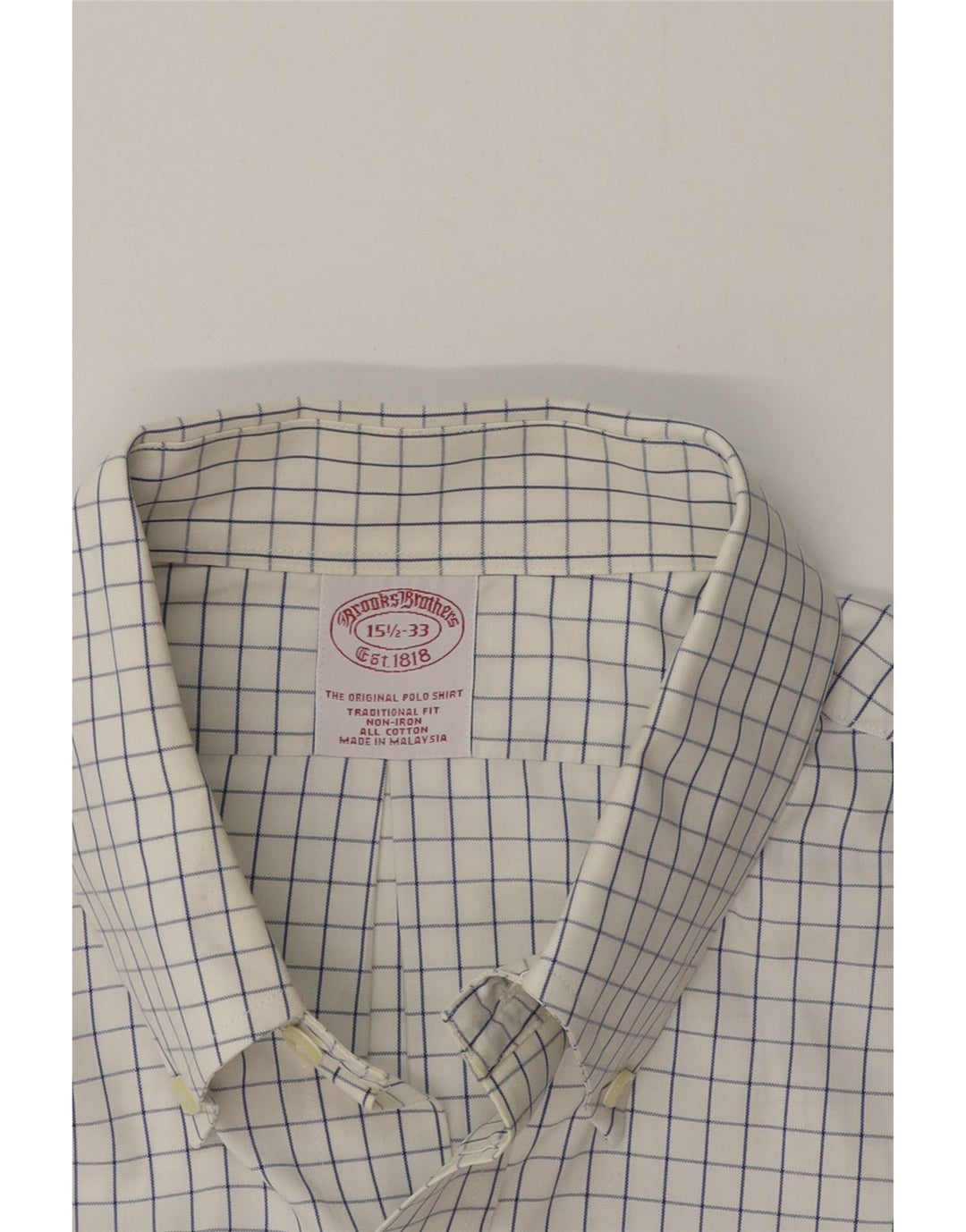 Brooks Brothers Camisa de ajuste tradicional para hombre, talla 15 1/2, cuadros blancos medianos
