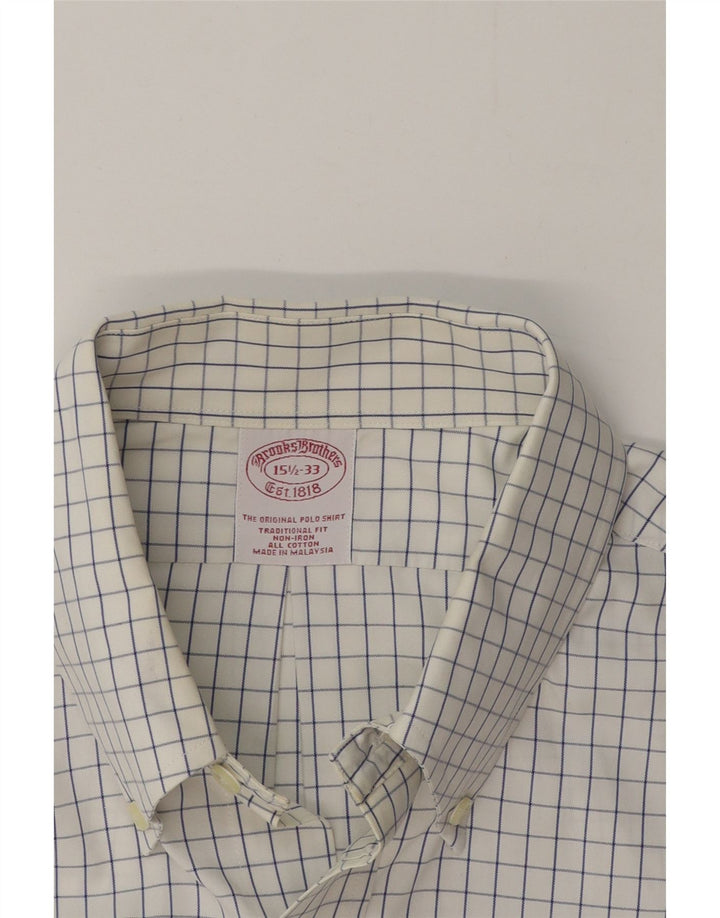Brooks Brothers Camisa de ajuste tradicional para hombre, talla 15 1/2, cuadros blancos medianos