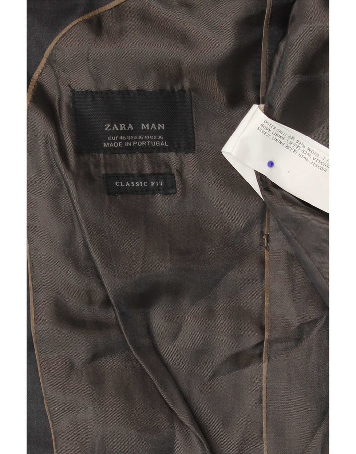 Zara Chaqueta tipo blazer de corte clásico con 2 botones para hombre EU 46 Small Grey Wool