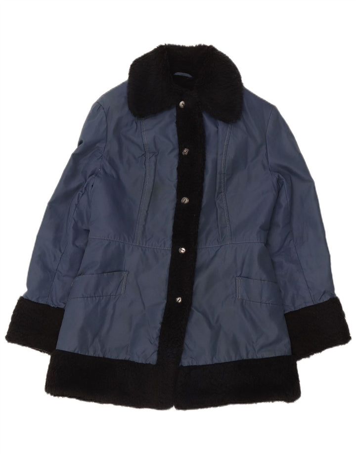 Vintage mujer Sherpa chaqueta Reino Unido 12 bloque de color azul medio
