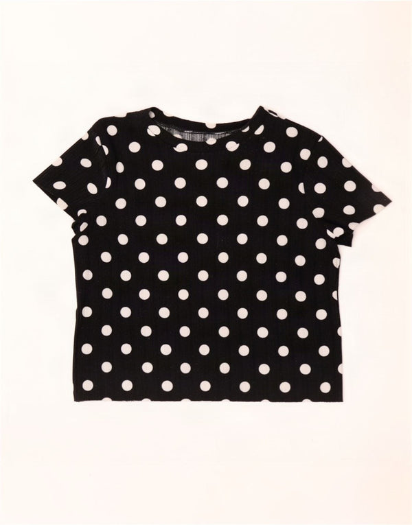 Zara Mujer Crop Camiseta Top UK 44 Grande Lunares Negros