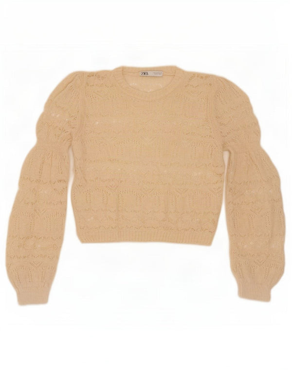 Zara Suéter Corto con Cuello Barco para Mujer UK 14 Medium Off White