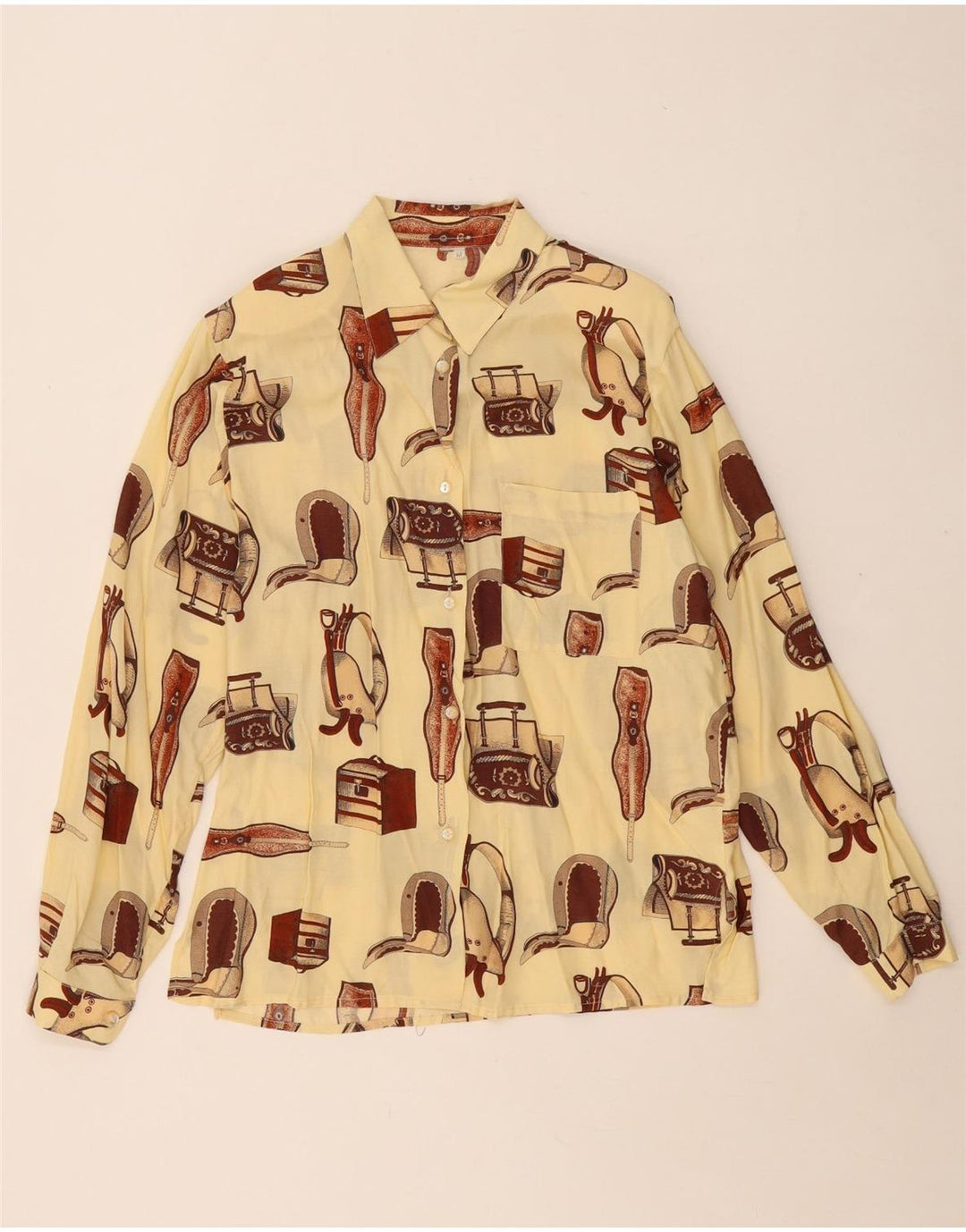 VINTAGE Blusa de camisa de gran tamaño para mujer Reino Unido 14 Medio Blanco apagado