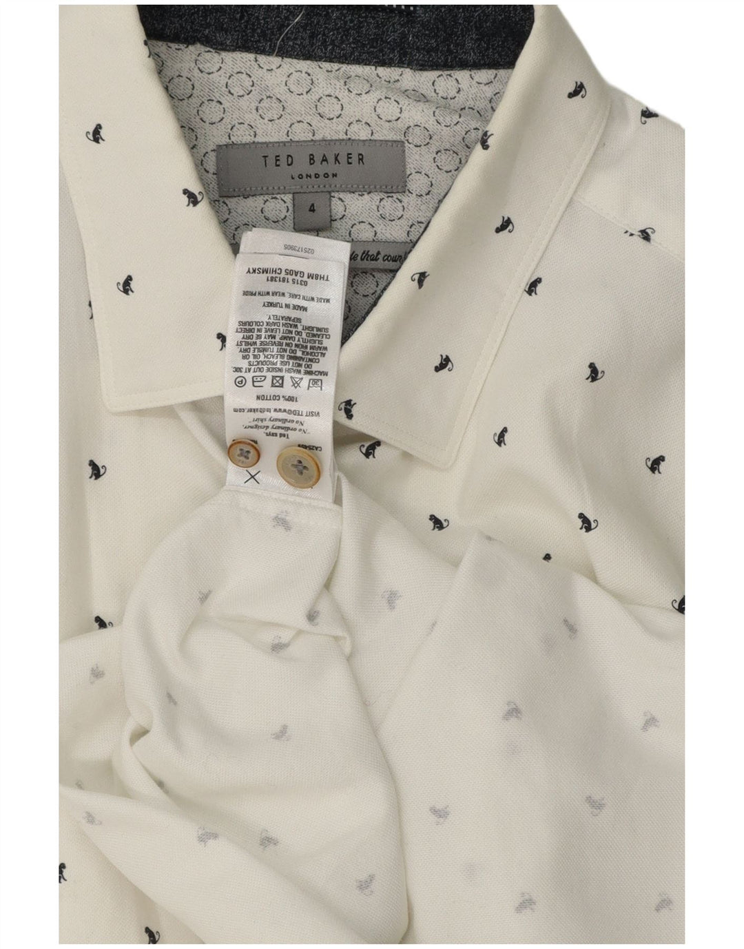Ted Baker - Camisa con estampado abstracto para hombre, talla 4, algodón blanco grande