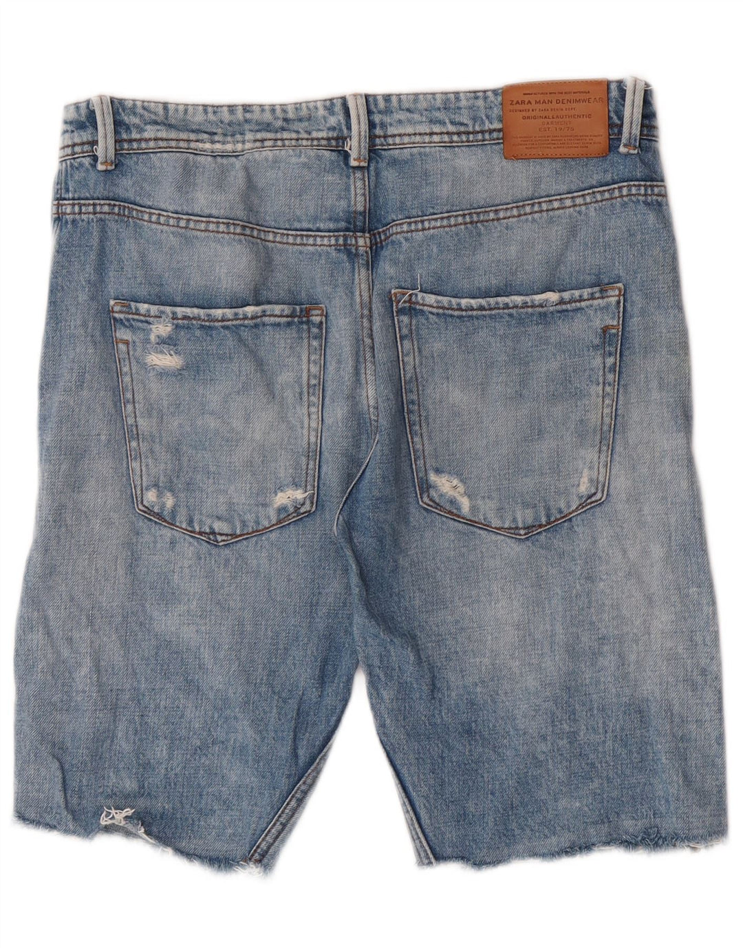 Zara Pantalones cortos de mezclilla desgastados para hombre EU 42 Large W32 Azul