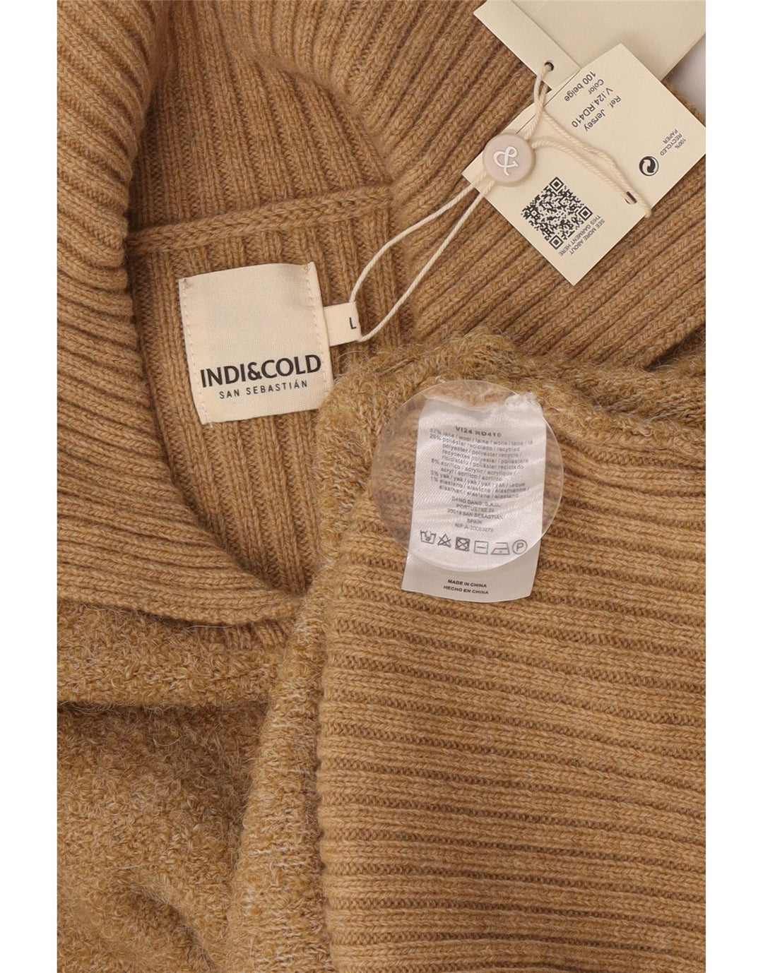 Indi & Cold Suéter tipo jersey de gran tamaño con cuello tipo polo para mujer UK 16 Lana beige grande
