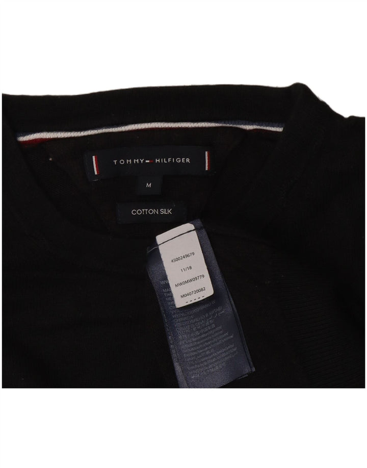 Tommy Hilfiger Jersey con cuello redondo para hombre, jersey de algodón negro mediano