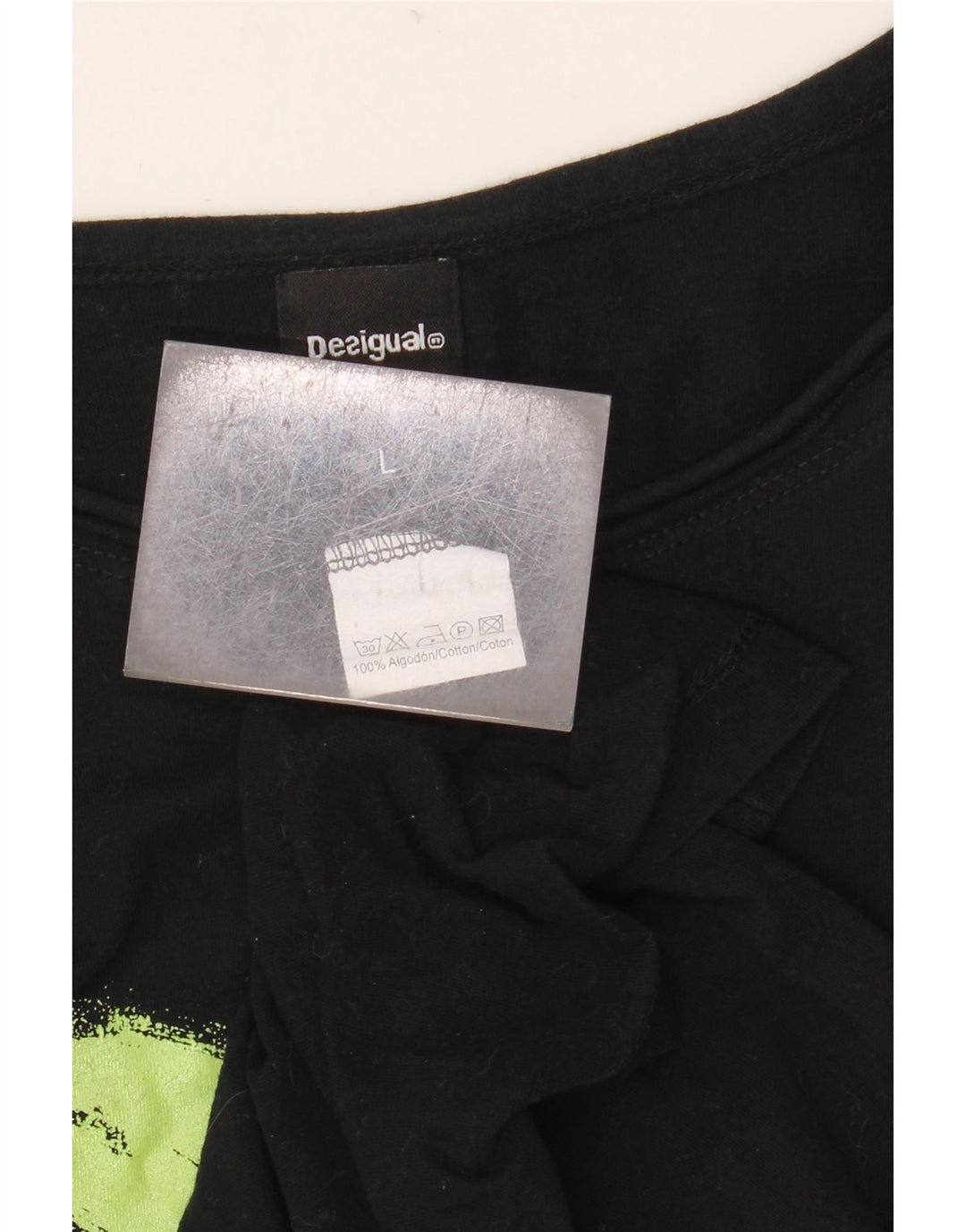 DESIGUAL Top gráfico para mujer de manga larga UK 44 Grande Algodón negro