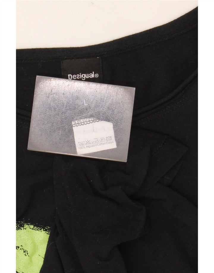 DESIGUAL Top gráfico para mujer de manga larga UK 44 Grande Algodón negro