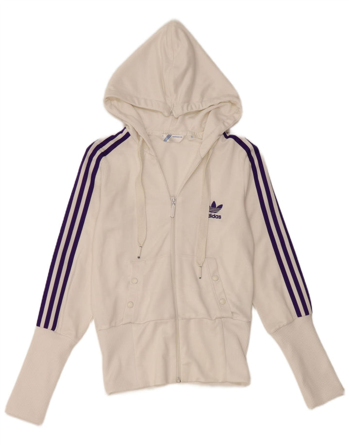 Adidas - Sudadera con capucha y cremallera para mujer, talla 36, poliéster blanco pequeño
