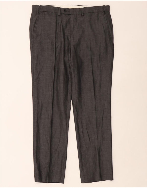 Marks & Spencer Pantalones de traje rectos de corte entallado para hombre W36 L31 Cuadros grises