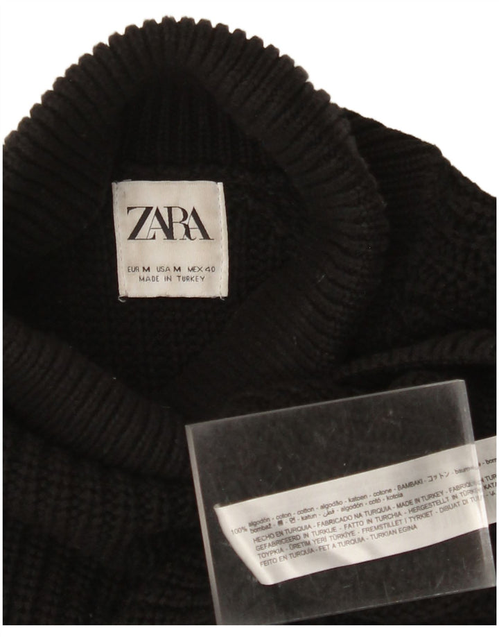 ZARA Jersey largo con cuello vuelto para mujer, talla 40, talla M, algodón negro