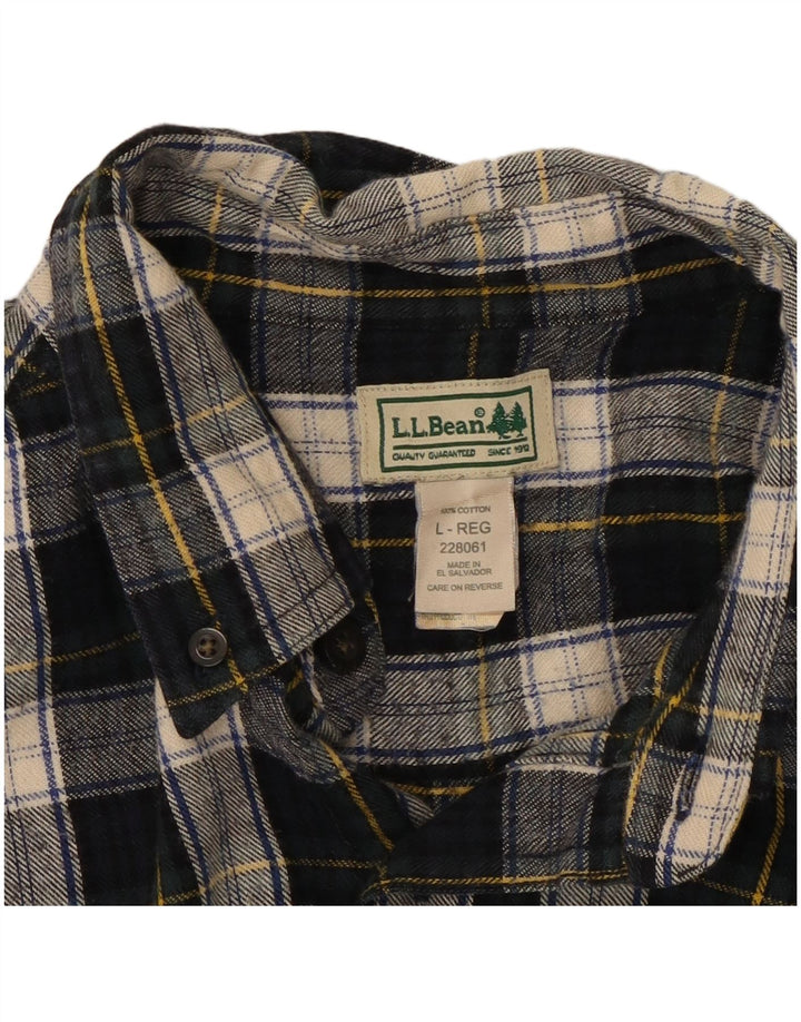 L.L.BEAN Camisa de franela para hombre de algodón a cuadros azul marino grande