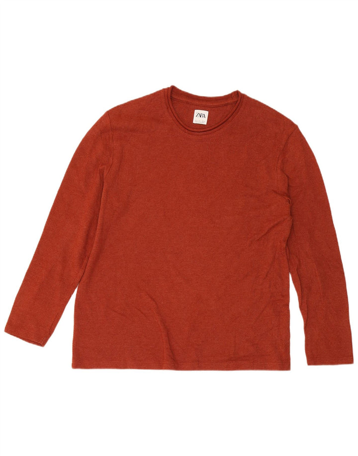 Zara Hombre Top Manga Larga Grande Algodón Rojo
