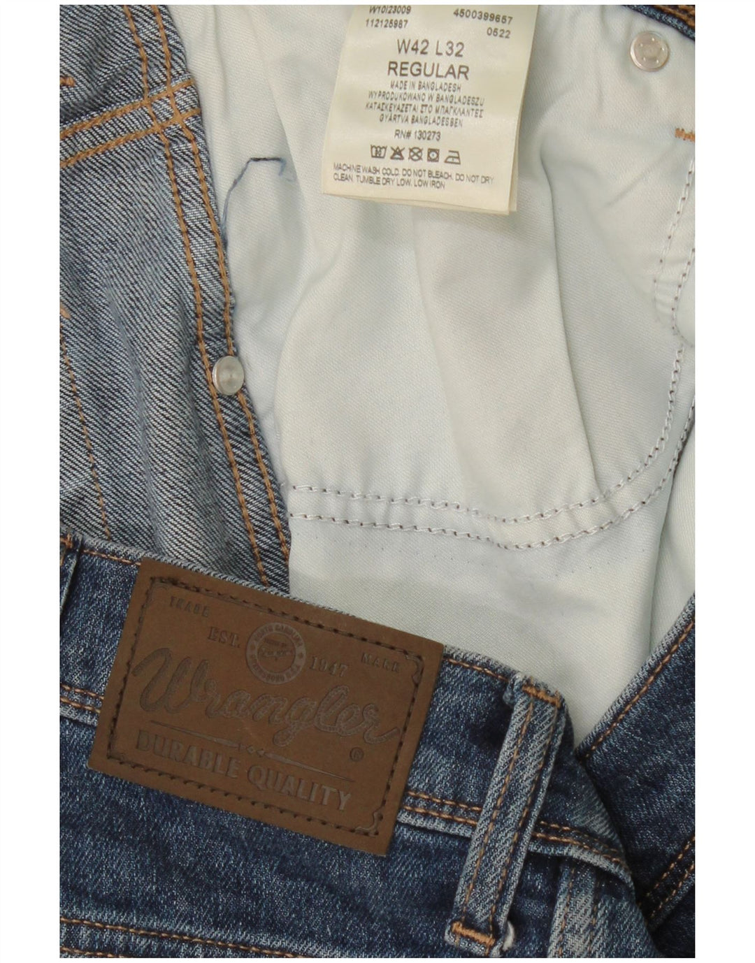 WRANGLER Vaqueros rectos recortados de corte regular para hombre W42 L26 Algodón azul