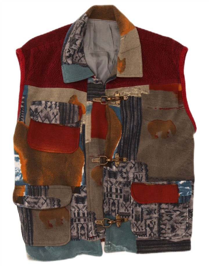 Vintage mujer Fleece Utility Gilet Reino Unido 42 XL Patchwork multicolor