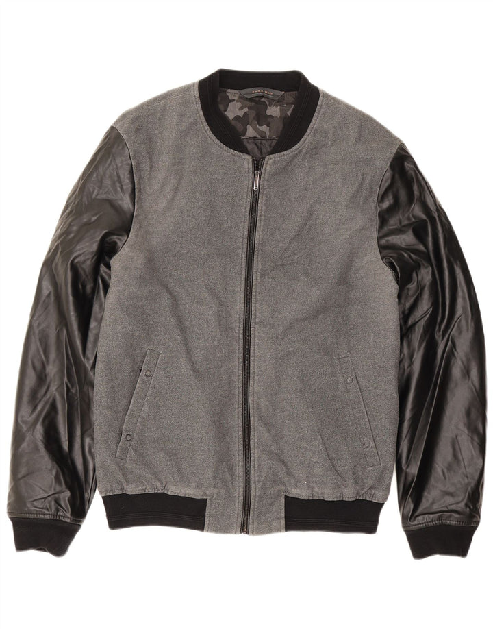 Zara Mens Varsity Jacket UK 40 Large Gris Colorblock Poliéster
