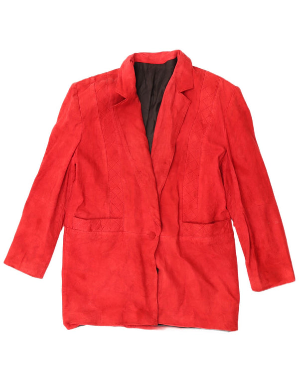 Vintage mujer 1 botón ante Blazer chaqueta Reino Unido 12 rojo medio