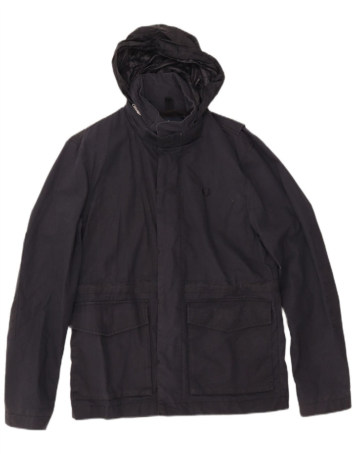 FRED PERRY Chaqueta cortavientos con capucha para hombre UK 36 Small Azul marino Algodón
