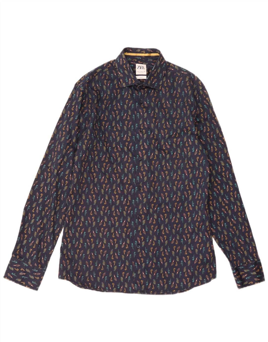 Zara Hombre Camisa Slim Fit Con Estampado Abstracto Azul Marino Mediano