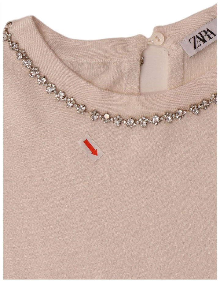 Zara Jersey con Cuello Barco para Mujer UK 10 Small Off White Viscosa