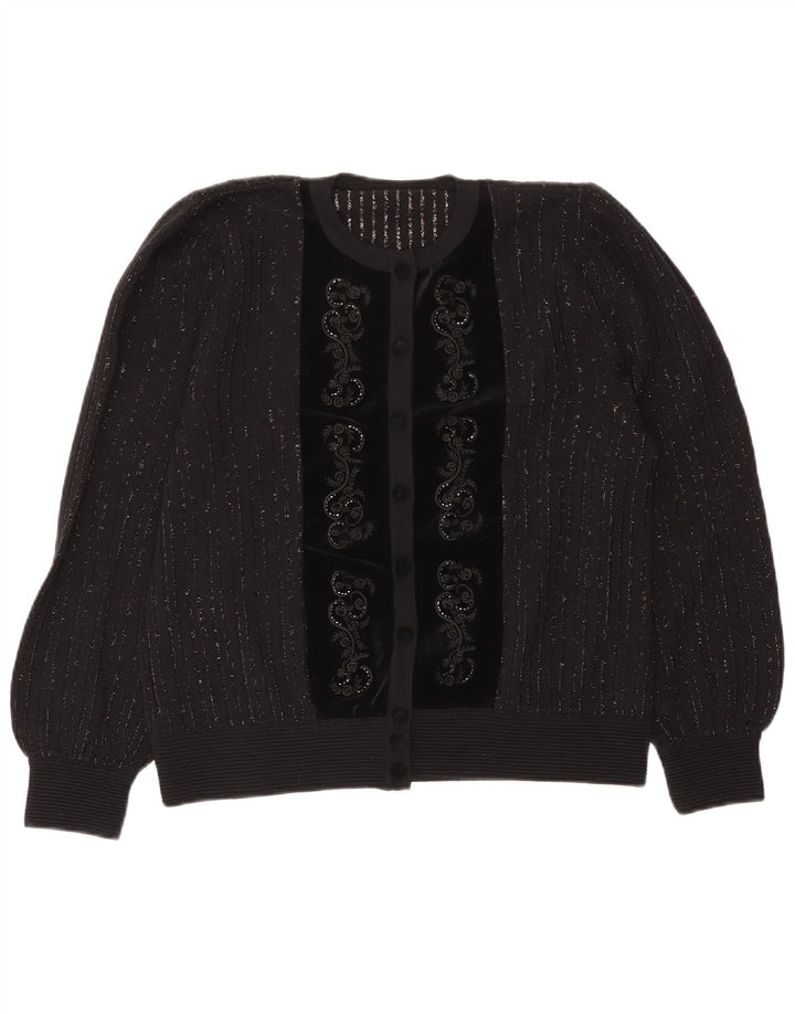 Vintage mujer Cardigan suéter IT 46 gran lana de rayas grises