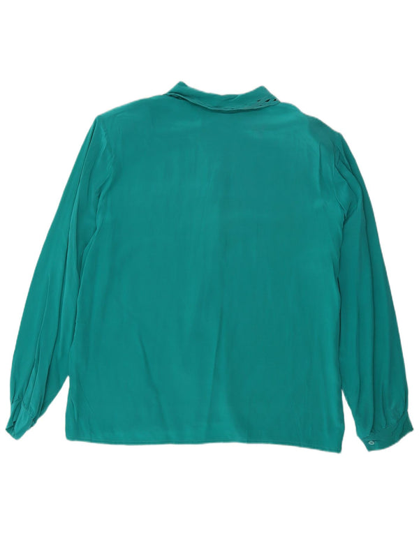 Vintage mujer camisa blusa Reino Unido 16 seda verde grande