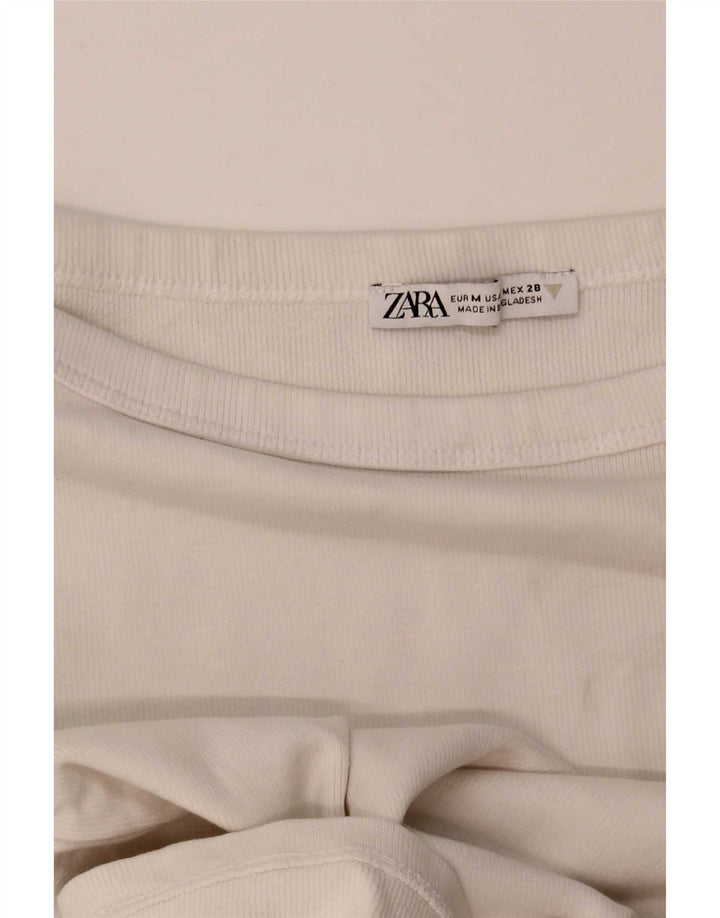 Zara Mujer Crop Camiseta Top UK 12 Medium Blanco