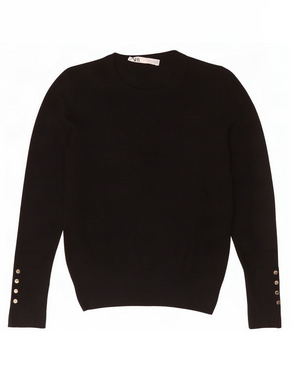 Zara - Jersey de cuello redondo para mujer, talla 40, talla pequeña, viscosa negra