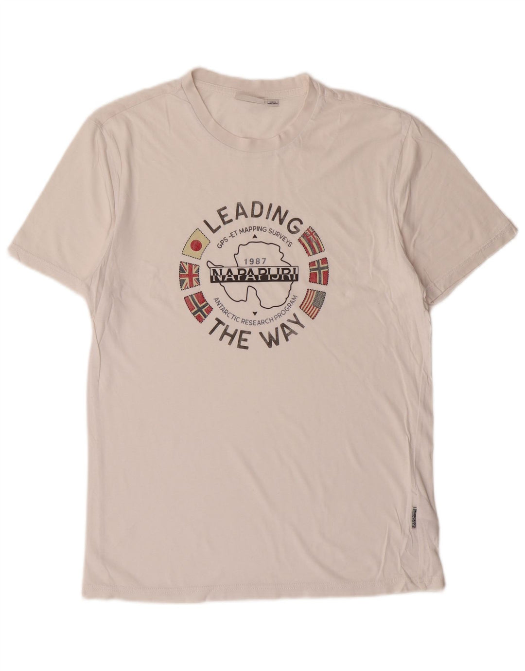 Napapijri Camiseta gráfica para hombre Top pequeño de algodón blanco roto