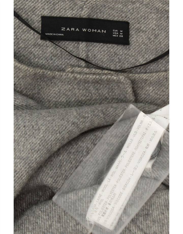Zara Mujer Abrigo Cruzado UK 42 Lana Gris Medio