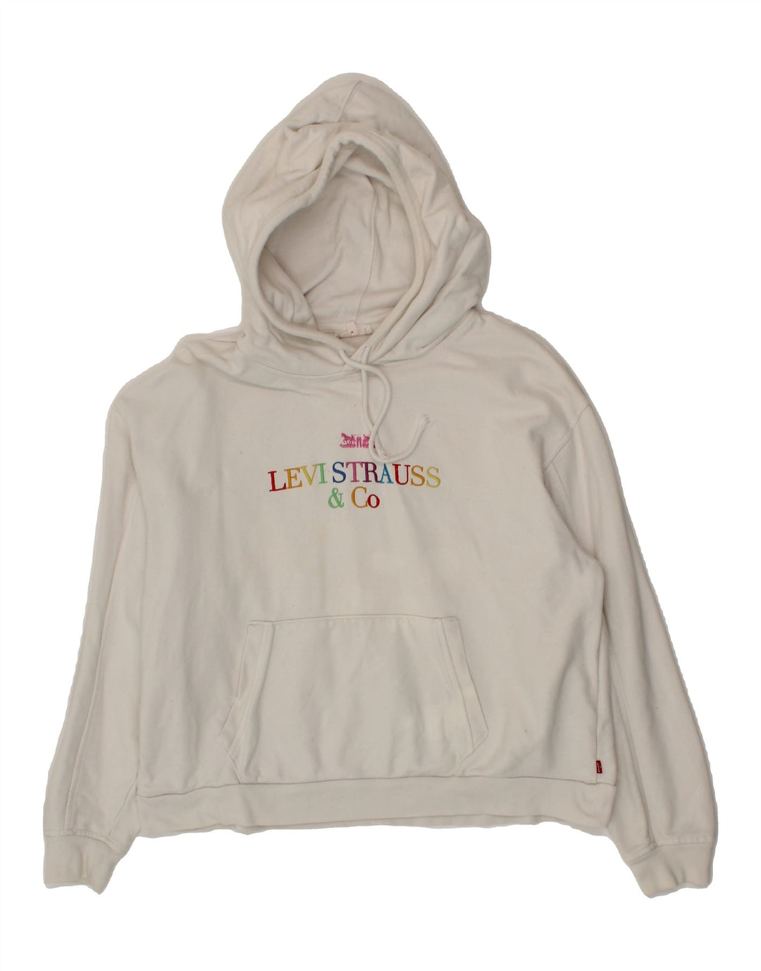 LEVI'S Womens Oversized Graphic Hoodie Jumper UK 10 Small White Vintage Levi's and Second-Hand Levi's from Messina Hembry 