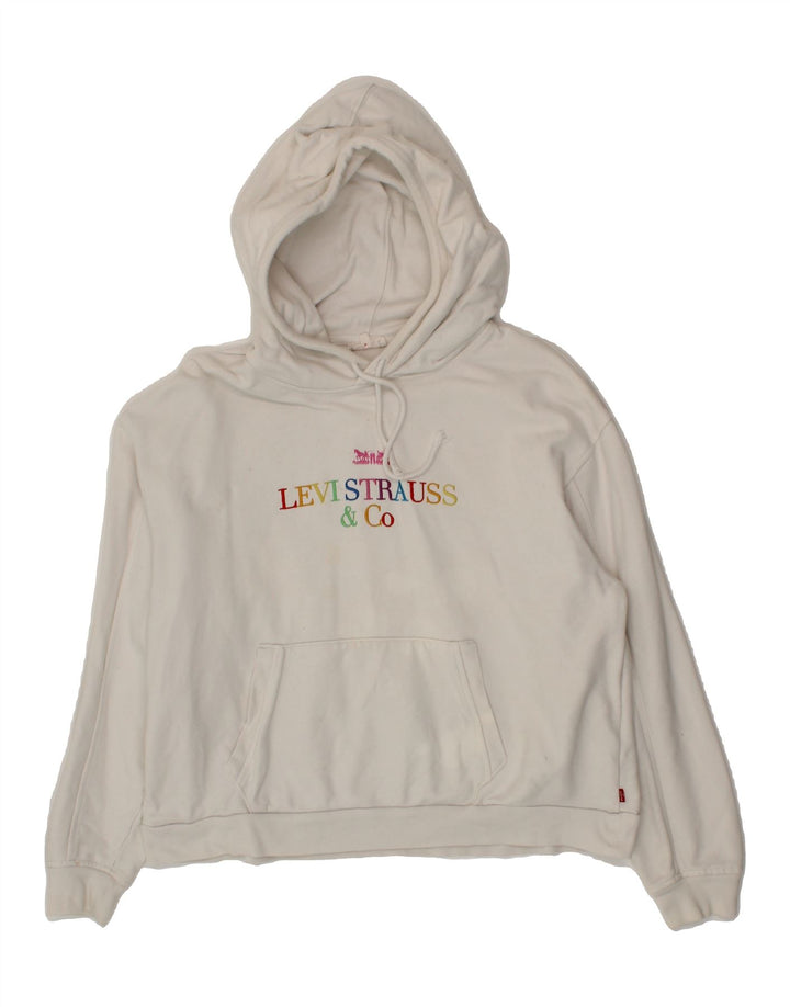 LEVI'S Womens Oversized Graphic Hoodie Jumper UK 10 Small White Vintage Levi's and Second-Hand Levi's from Messina Hembry 