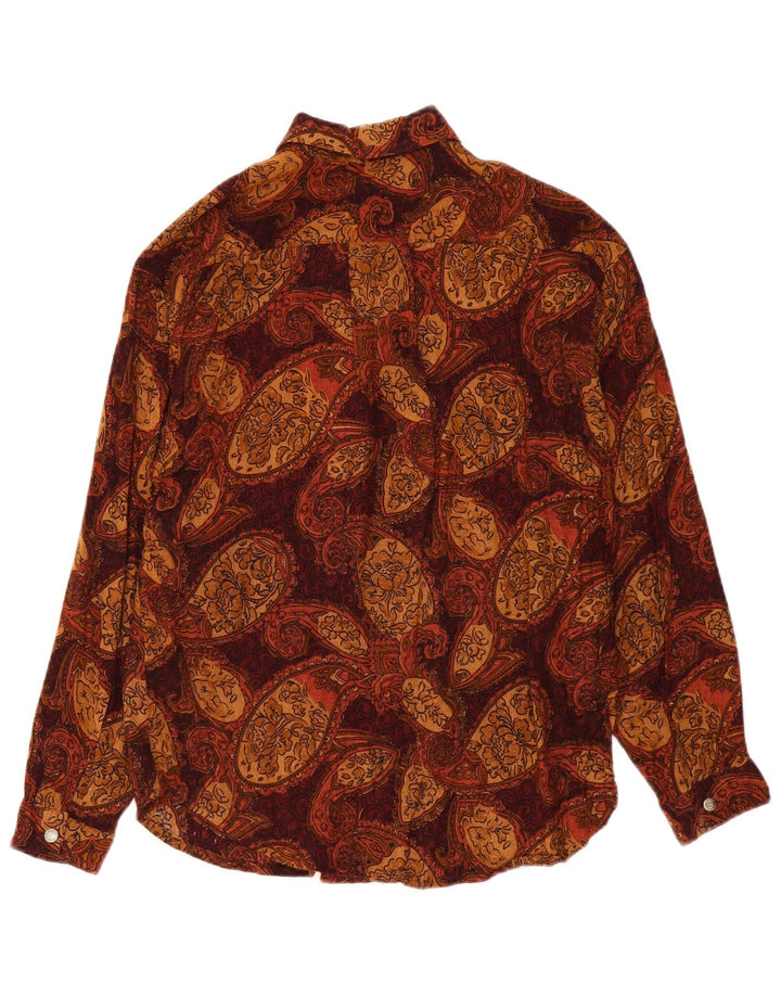 Vintage mujer camisa Reino Unido 16 grande marrón Paisley poliéster