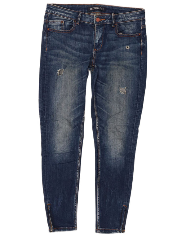 Zara Jeans Ajustados Desgastados para Mujer EU 38 Small W28 L27 Azul