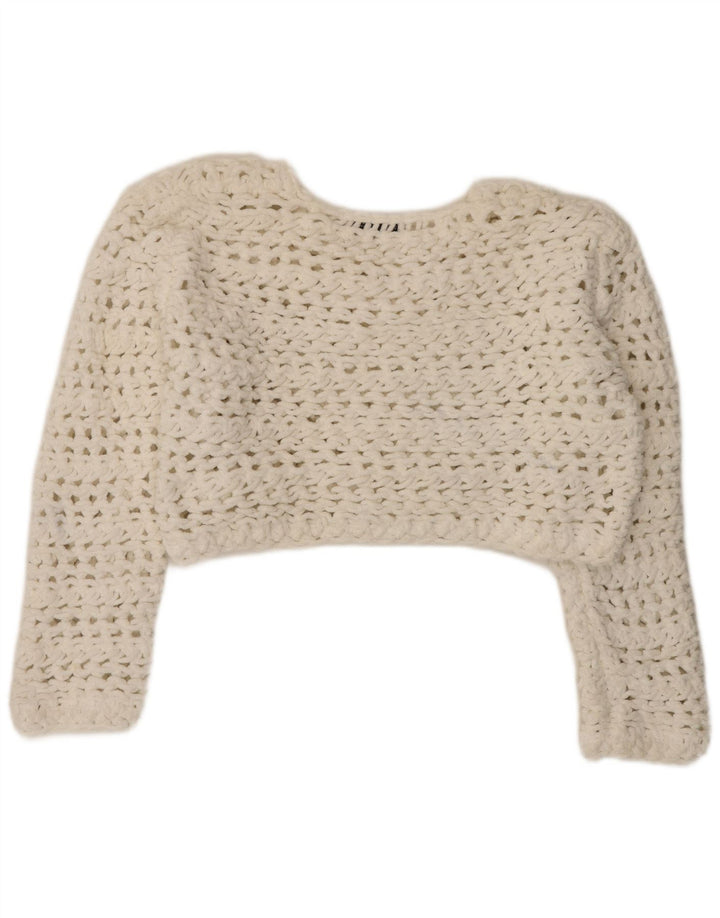 Zara Suéter tipo jersey con cuello redondo y corte extragrande para mujer, talla 40, tamaño mediano, blanco