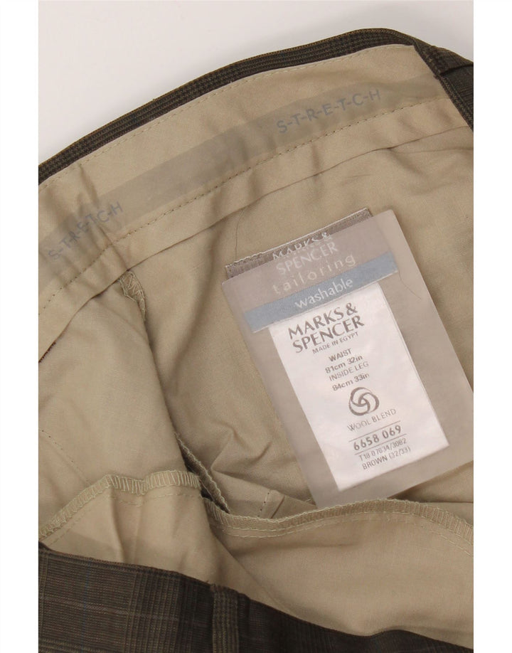 Pantalones de traje rectos para hombre Marks & Spencer W32 L29 pata de gallo marrón