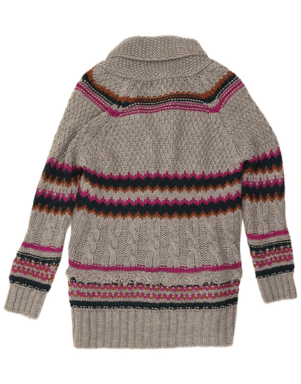 Zara Mujer Longline Cardigan Suéter UK 46 Grande Gris Rayado Acrílico