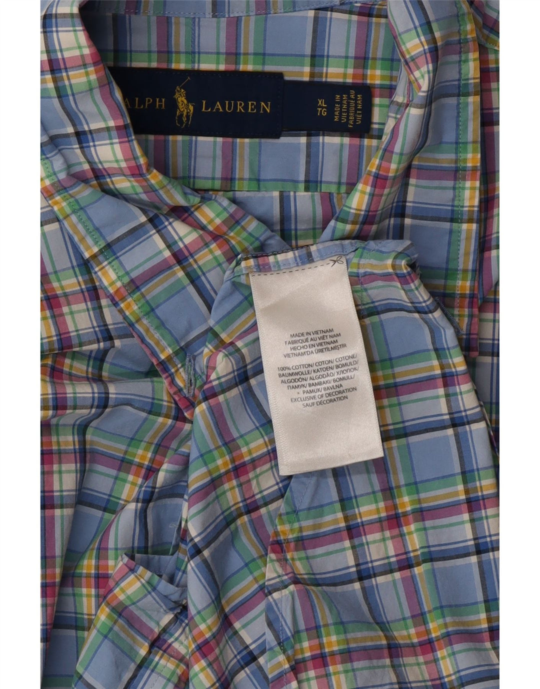 RALPH LAUREN Camisa Hombre XL Azul Cuadros Algodón