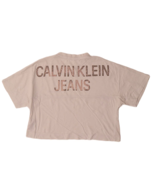 Calvin Klein Jeans Camiseta corta de gran tamaño con gráfico para mujer UK 6 XS Blanco