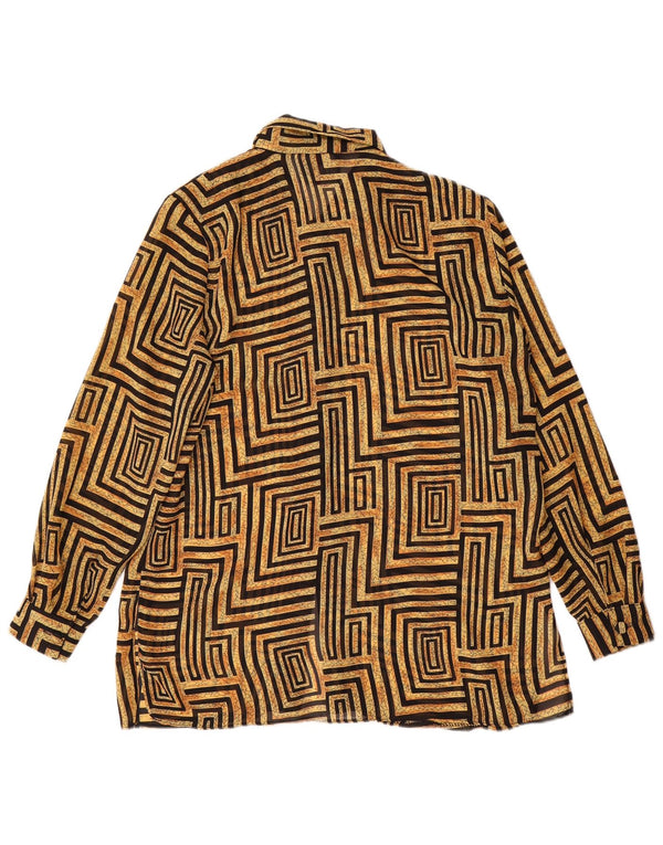 Vintage mujer camisa blusa Reino Unido 14 poliéster geométrico beige grande