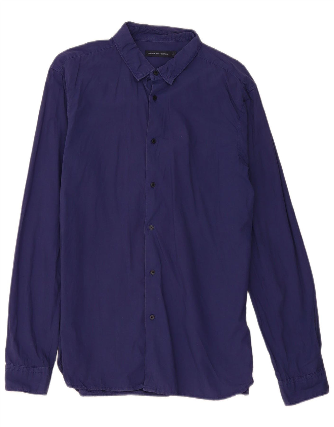 French Connection Camisa ajustada para hombre de algodón azul marino grande