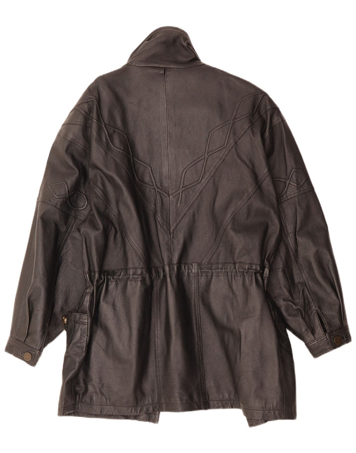 VINTAGE Abrigo de cuero para mujer Reino Unido 10 Pequeño cuero negro