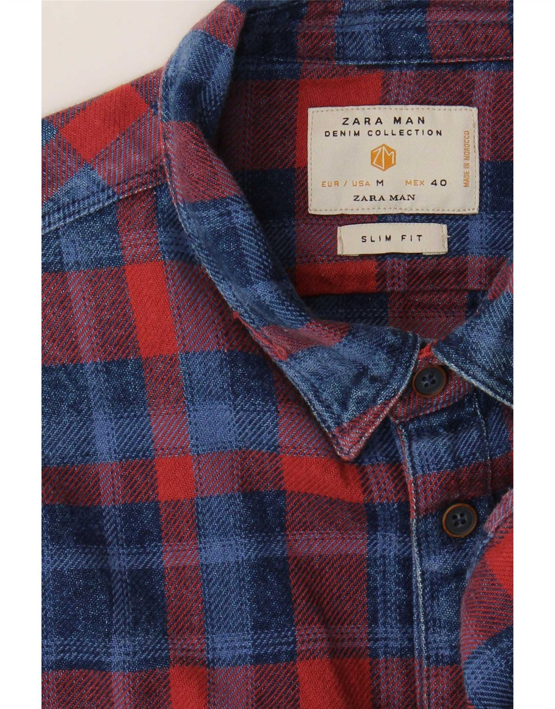 Zara Hombre Camisa De Franela Slim Fit Cuadros Rojos Medianos