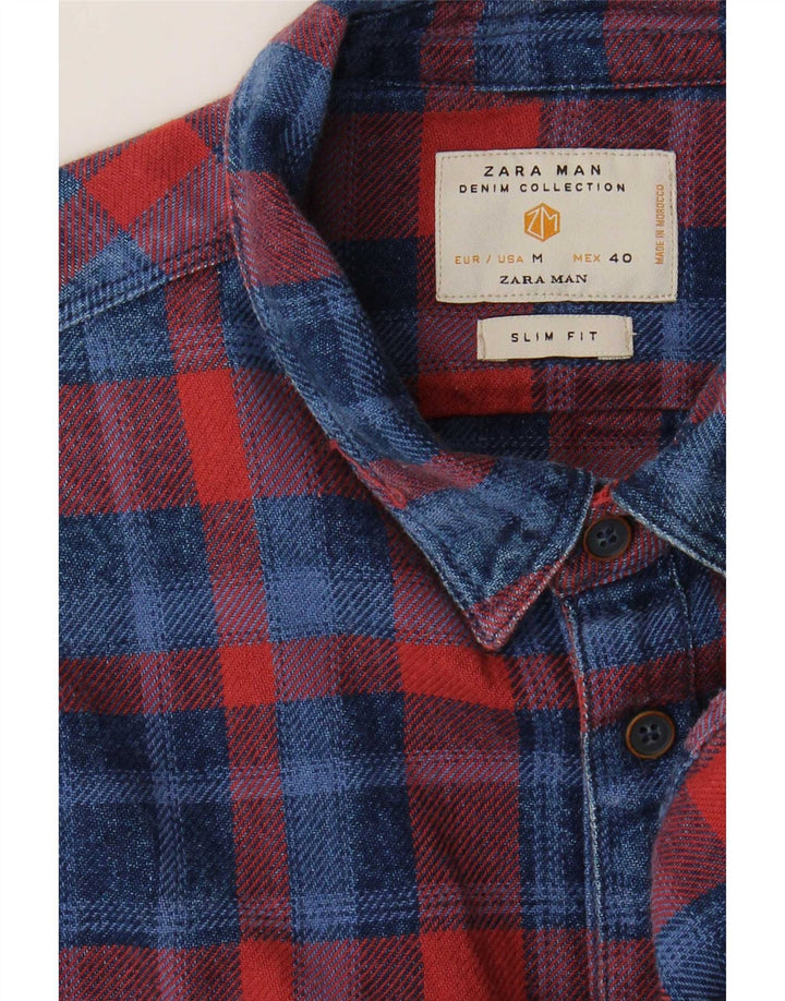 Zara Hombre Camisa De Franela Slim Fit Cuadros Rojos Medianos