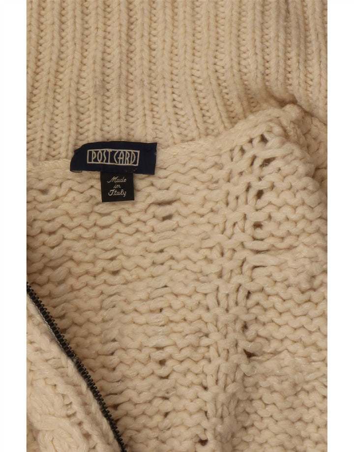 Post Card Suéter tipo cárdigan con cremallera completa para hombre, pequeño, de lana blanca