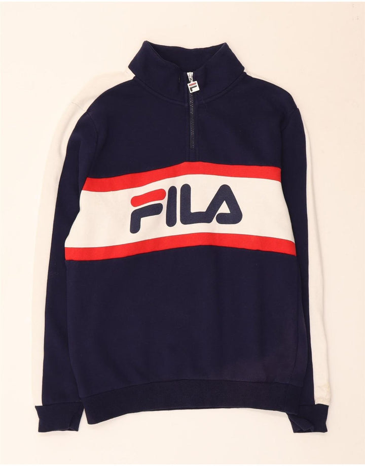 Fila Hombre Graphic Zip Neck Sudadera Jumper Small Azul Marino Colorblock