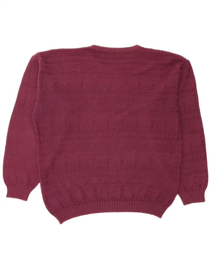 VINTAGE Hombres Crew Neck Jumper Suéter Grande Borgoña